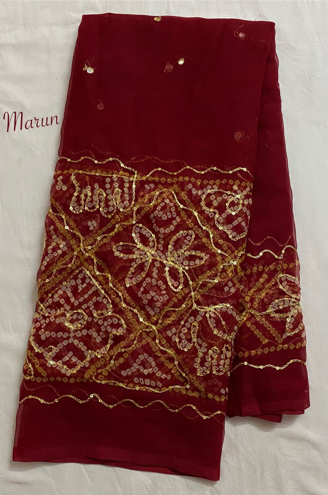 Maroon Bandhani Aari Work